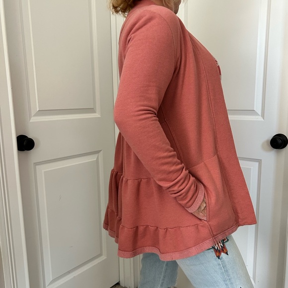 Anthropologie Dusty Rose Open Front Jacket w Tiered Ruffled Back & Pockets - Picture 4 of 11